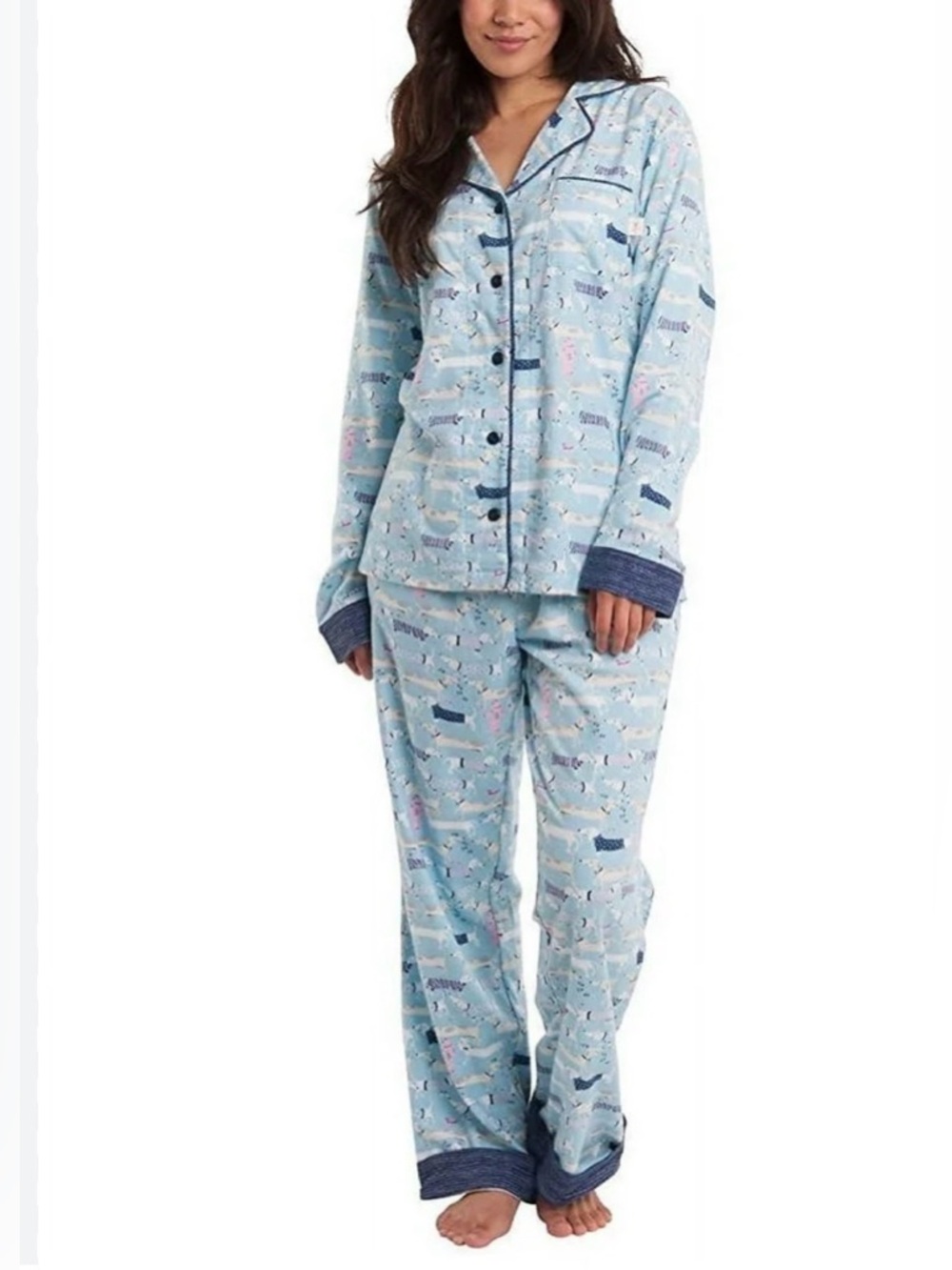 Munki Munki Womens 2 Piece Flannel Classic Pajama Set Light Blue Dog XL